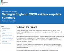 Vaping in England: 2020 evidence update summary